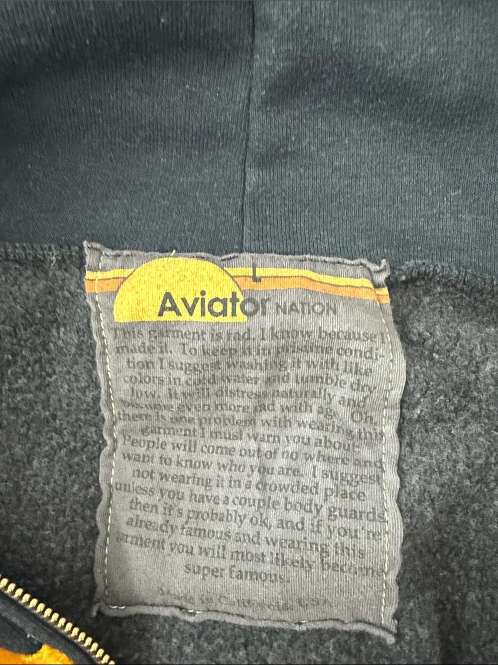 Men’s aviator nation Charcoal Zip Hoodie with Rainbow Chest Stripes